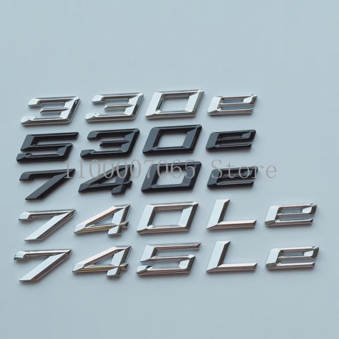 New Font Numbers Letters 330e 530e 740e 740Le 745Le Top ABS Emblem for e-car Electric Power Car Tru