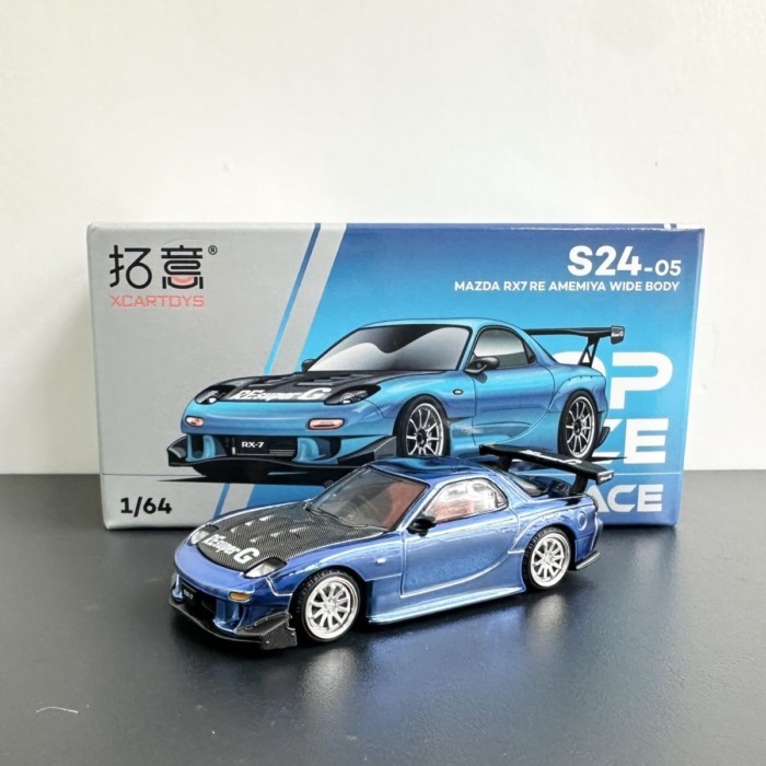 คลังสินค้าพร้อม 1: 64 MAZDA RX7 FD Amemiya Supercar Electroplating รถสีฟ้ารุ่น MAZDA Racing Tuoyi PO