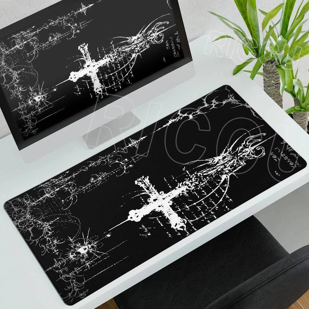 สีดําสีขาว Cybersigilism Deskmat Gothic ดาบ Art Mousepad สํานักงานแผ่นรองเมาส์ยาง XXL PC อุปกรณ์โต๊ะคีย์บอร์ดเกม Mats