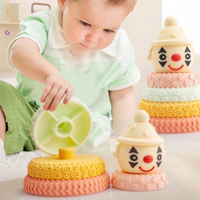 Clown Jenga Silicone Baby Molar Stick