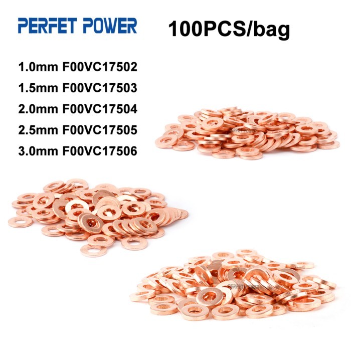 100pcs Injector Nozzle Copper Washer F00VC17502 F00VC17503 F00VC17504 F00VC17505 F00VC17506 Diesel