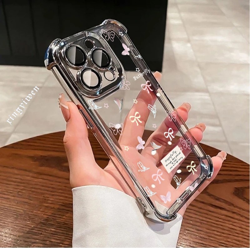 Vivo V2206 V2207 V2247 V2248 V2204 โบว์สีแดงดอกไม้เล็กๆใสกันกระแทกเคสโทรศัพท์โปร่งใส