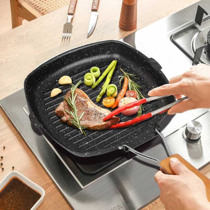 C Foldable Portable Frying Pan Picnic Grill Pan Anti-Scald Wooden Handle Outdoor Grill Pan Double M