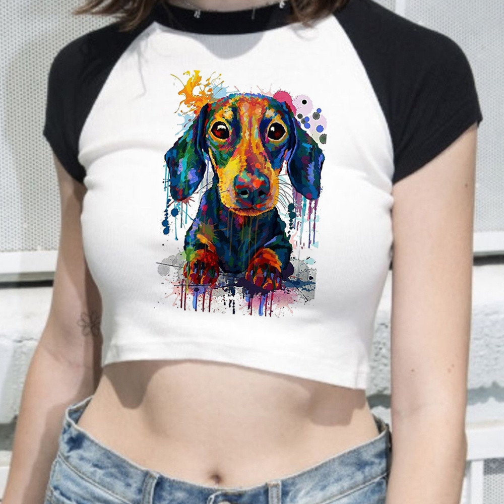 Dachshund crop Top harajuku corset gothic ฤดูร้อน Grunge Aesthetic gyaru teens Top