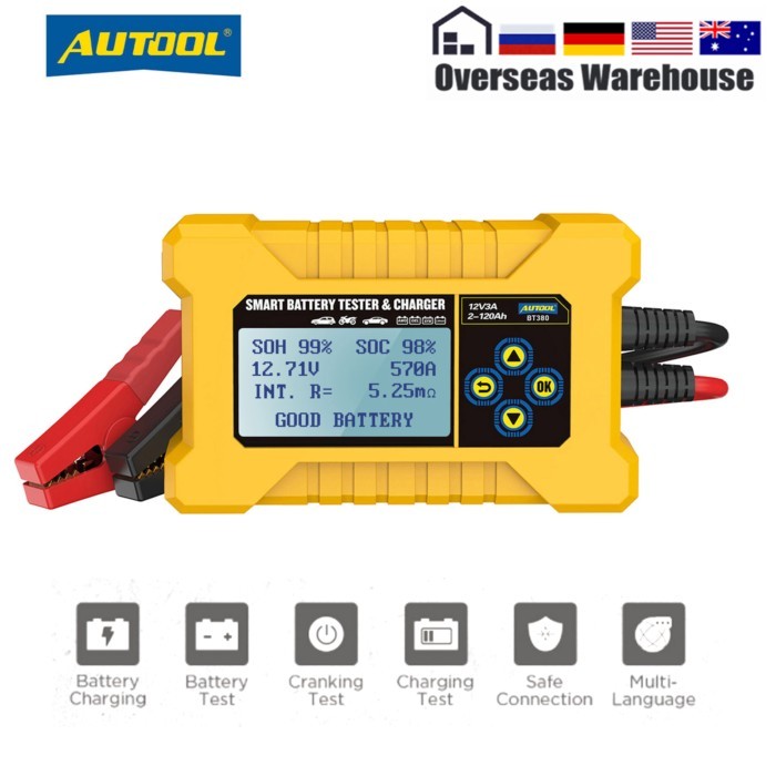 AUTOOL BT380 Car Battery Tester Automotive 12v Battery Charger Battery Tester Analyzer Power Bank F