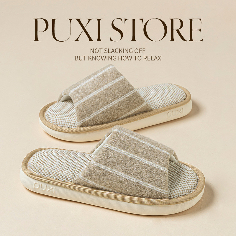 รองเท้าแตะผ้าเปิดด้านบนของผู้หญิงและผู้ชาย Puxi Anran กันลื่นด้านล่างนุ่มโรงแรมและที่พักพร้อมอาหารเ