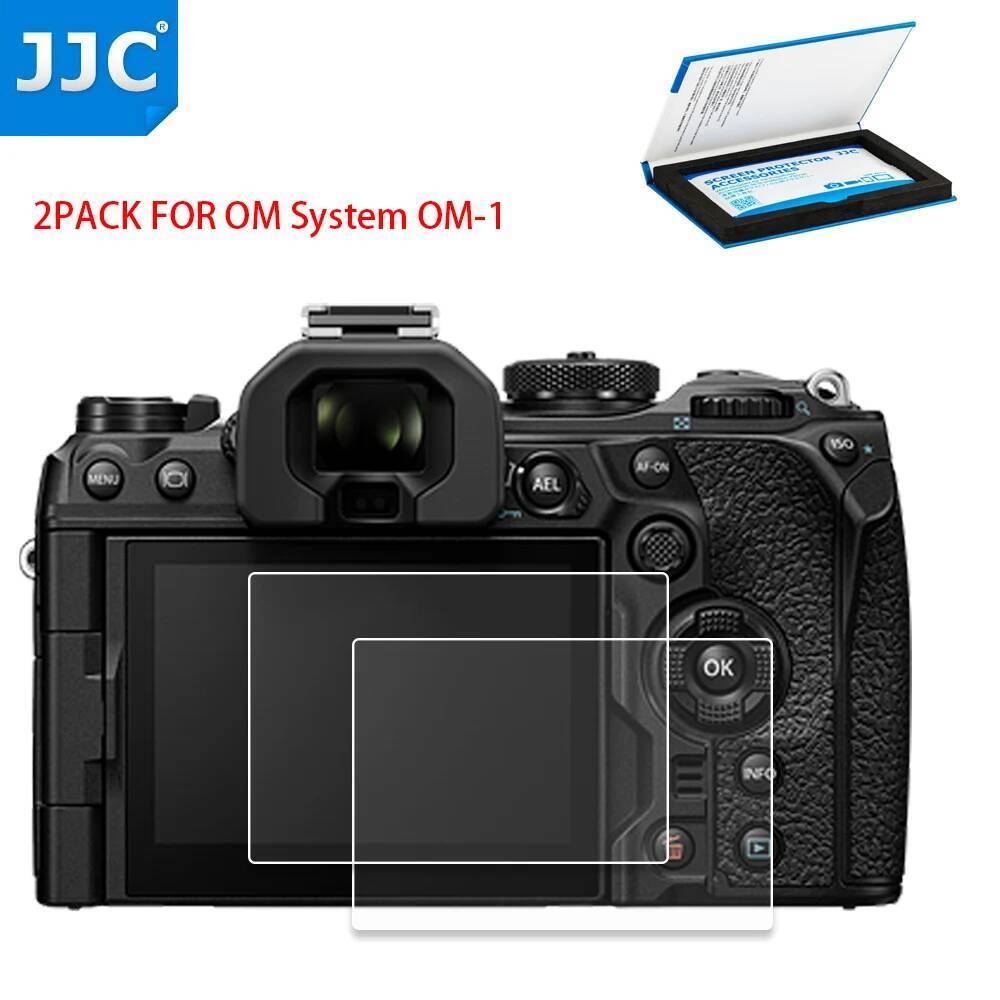 JJC 2 Pack OM System OM-1 ตัวป้องกันหน้าจอกล้อง ความแข็ง 9H 2.5D LCD ขอบโค้งมนกระจกนิรภัยสําหรับ OM 