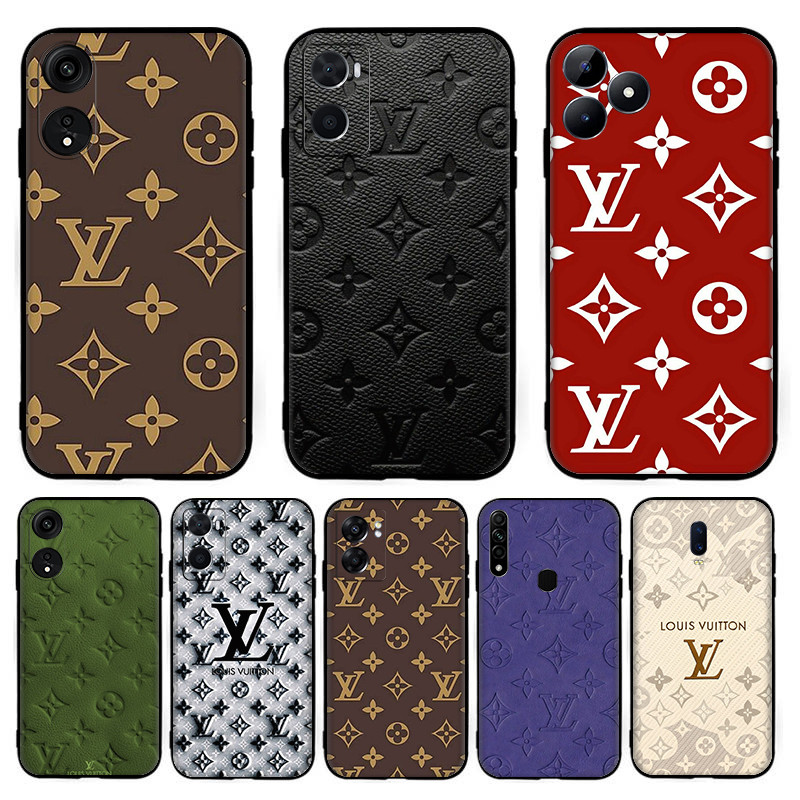 LV เคสโทรศัพท์ซิลิโคนสีดําLVสําหรับOPPO A57E A58 A58X A59F1s A60 A74 A76 A77F3 A78 A79