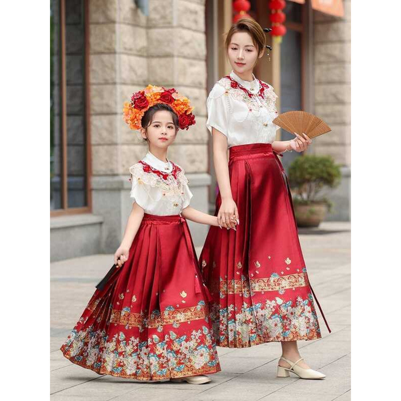 C MPW | ชผู้หญิงสล์จีน ชุดกระโปรงม้า เสื้อผ้าเด็กสล์จีนโบราณ ชุดเต้นรำ ชุดคอตตอน ชุดกระโปรง ชุดผ้าฝ