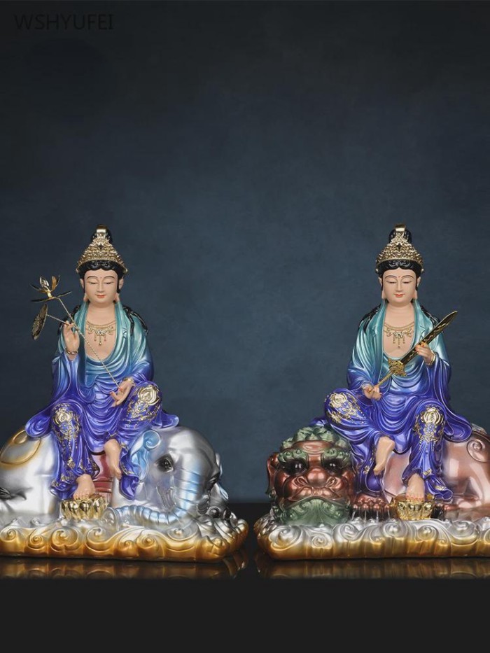 Buddha Statue of Bodhisattva Samantabha, Resin Crafts, Manjushri Bodhisattva Buddha Statue, Home Dé
