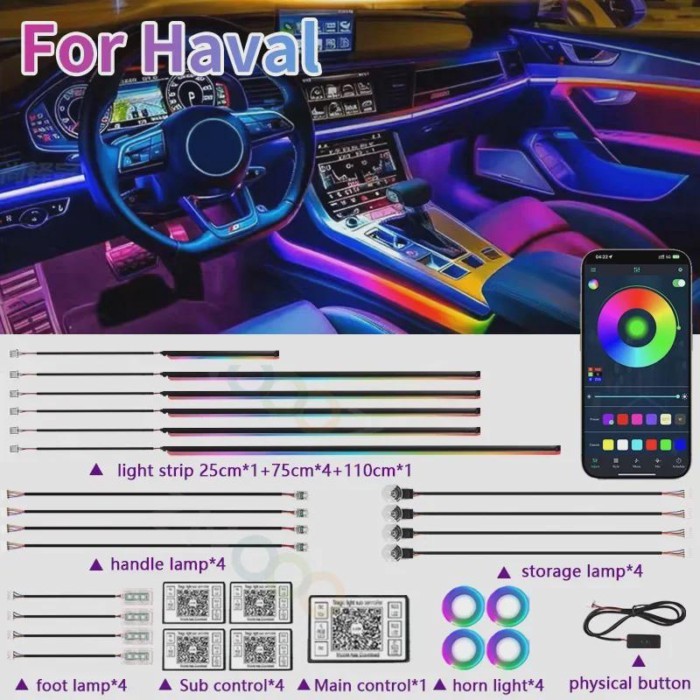 RGB 22in1 Car Interior Acrylic Car Ambient Lights  For Haval Great Wall H6 F7 F7X H2 H9 H3 H5 H1 Ca