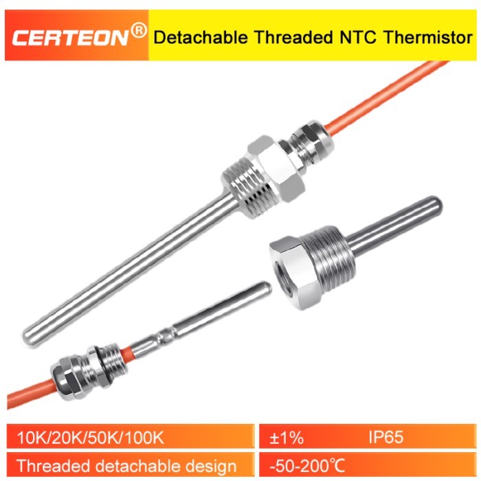 Waterproof NTC Thermistor Temperature Sensor 10K 50K 100K with G1/2 Thread Detachable Stainless Ste