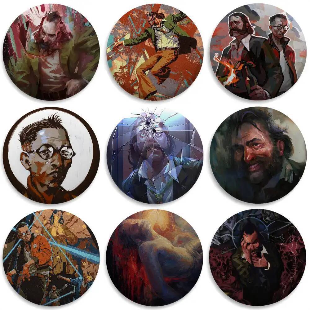 D-Disco Elysium เกม Cool ป้ายรอบประณีตเข็มกลัด Creative Pins สําหรับเสื้อผ้าหมวกกระเป๋าเป้สะพายหลังอ