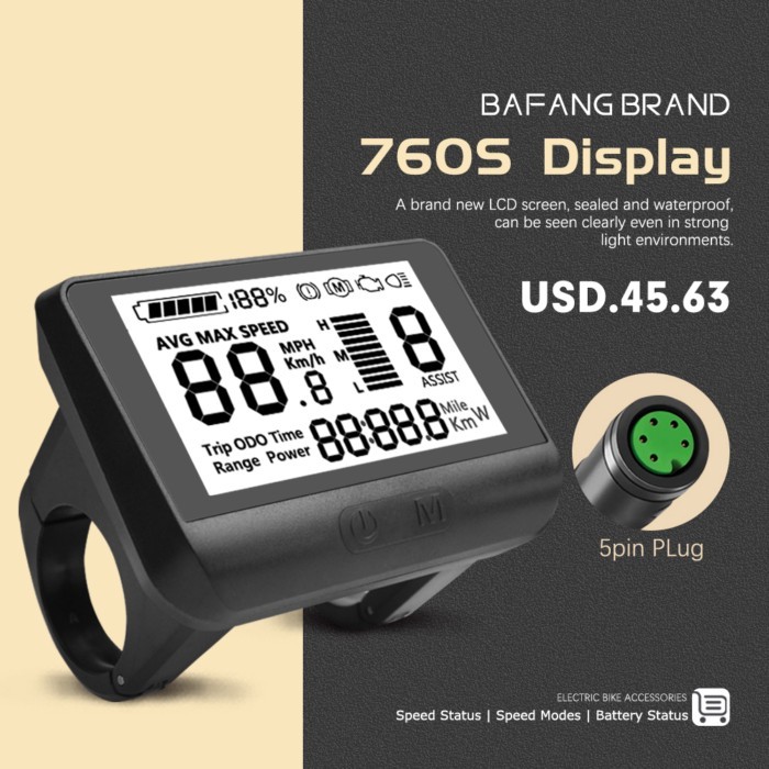 BAFANG Ebike Display 760S Electric Bike LCD Display Computer UART Protocol for BAFANG Mid Drive Mot
