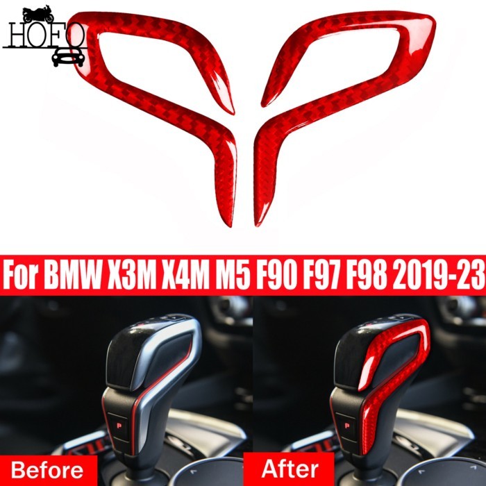 Red Carbon Fiber Gear Shift Knob Cover For BMW X3M X4M M5 F90 F97 F98 2019-23