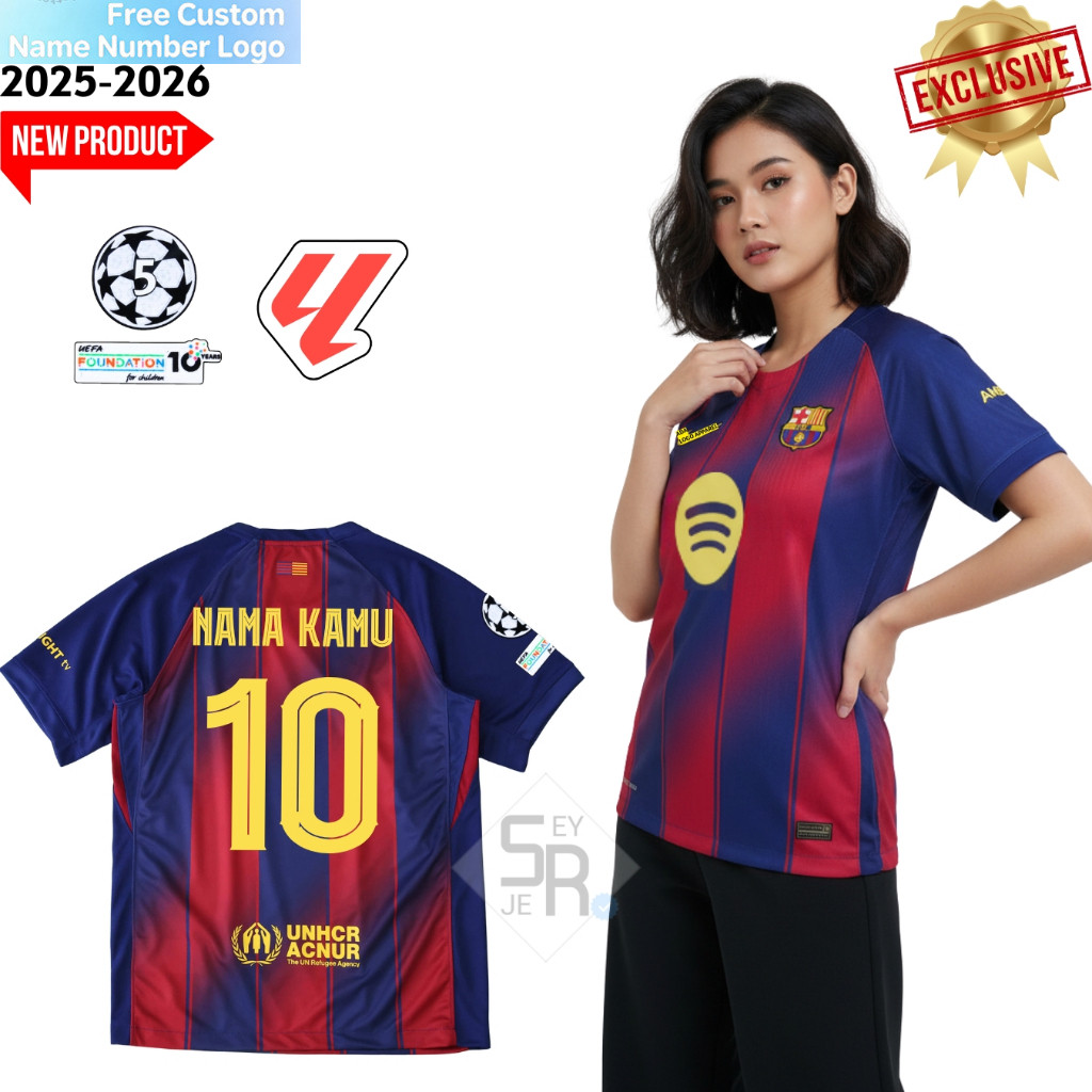 LADIES Jersey Bln Home 2025 2026 เสื้อฟุตบอลแบบกําหนดเองพร้อมการพิมพ์แบบเต็มหน้าจอ Patch La Liga UCL
