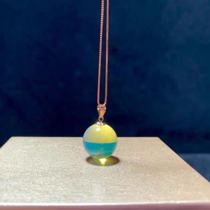 ธรรมชาติ Dominican Blue Amber จี้ 7A Pure Water Blue Amber Clavicle สร้อยคอ S925 เงิน Amber ขี้ผึ้งจ