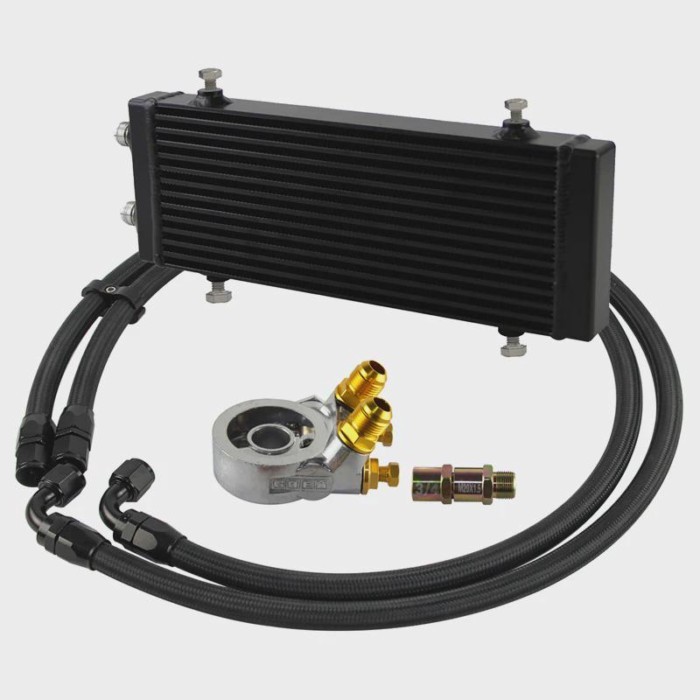 Dual Pass Bar&Plate Oil Cooler Medium 14"x5.5"x1.58" + 80 Deg thermostatic Filter Adapter Hose Kit