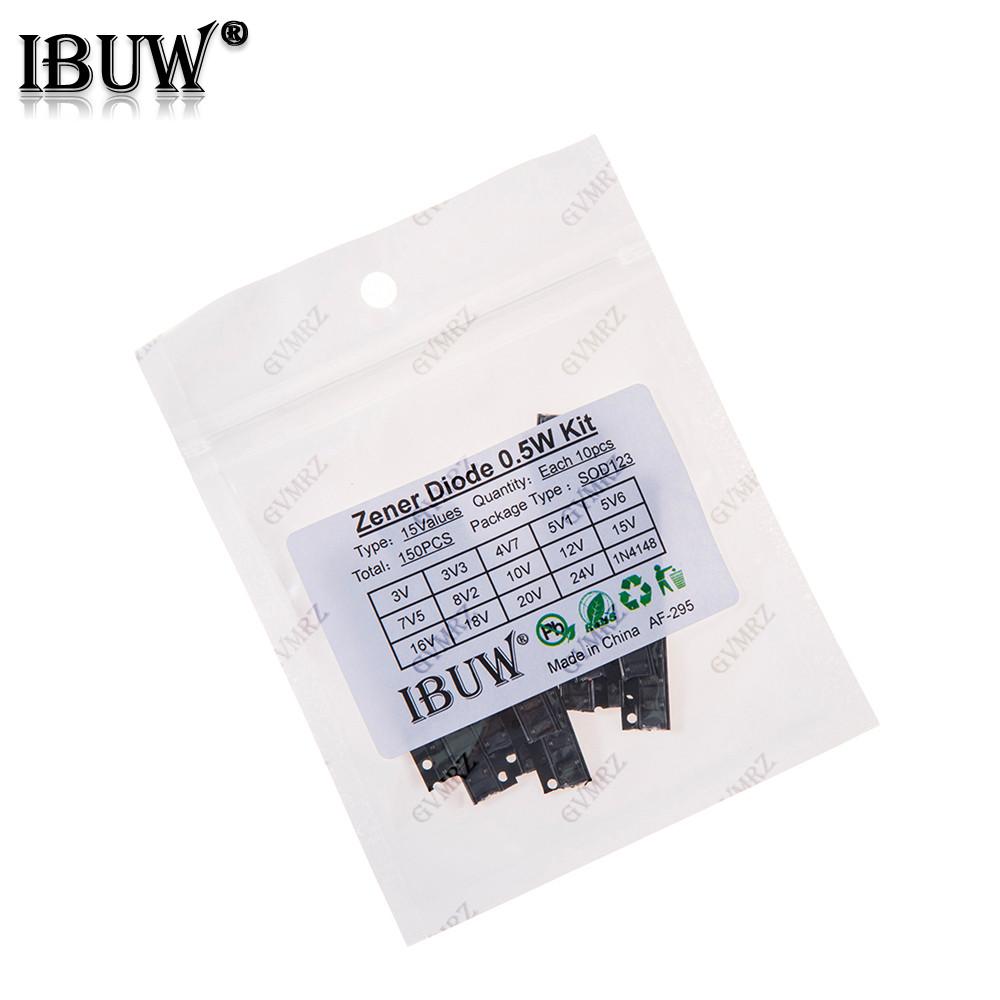 150PCS 15 ค่า 0.5W Zener Diode Kit 3V-24V 1N4148 SOD123 สําหรับแรงดันไฟฟ้าโครงการระเบียบ