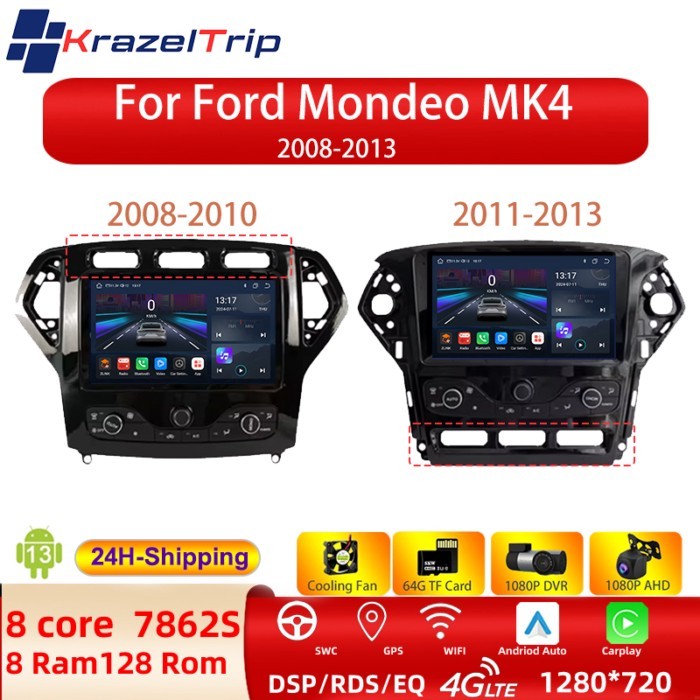 8 Core QLED 4G DSP RDS FM AM Car Radio Stereo for Ford Mondeo MK4 2008 - 2013 Button Carplay Androi