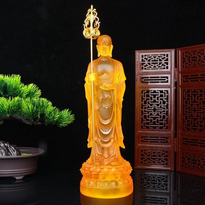 Resin Water Glaze Jizo King Buddha Statue Temple Buddha Hall Offerings Ornaments Living Room Entryw