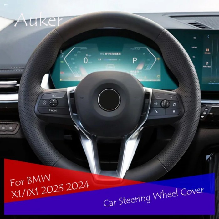 Car Steering Wheel Cover Needles And Braid Thread Artificial Leather Accessories For BMW X1/iX1 202