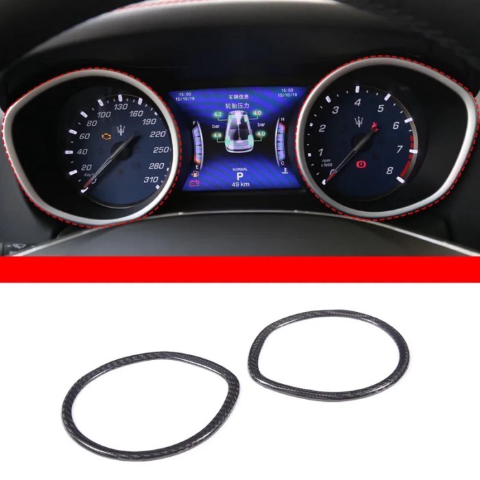 2 Pcs Real Carbon Fiber Styling Dashboard Gauge Ring Set Trim Stickers For Maserati Ghibli 2014-201