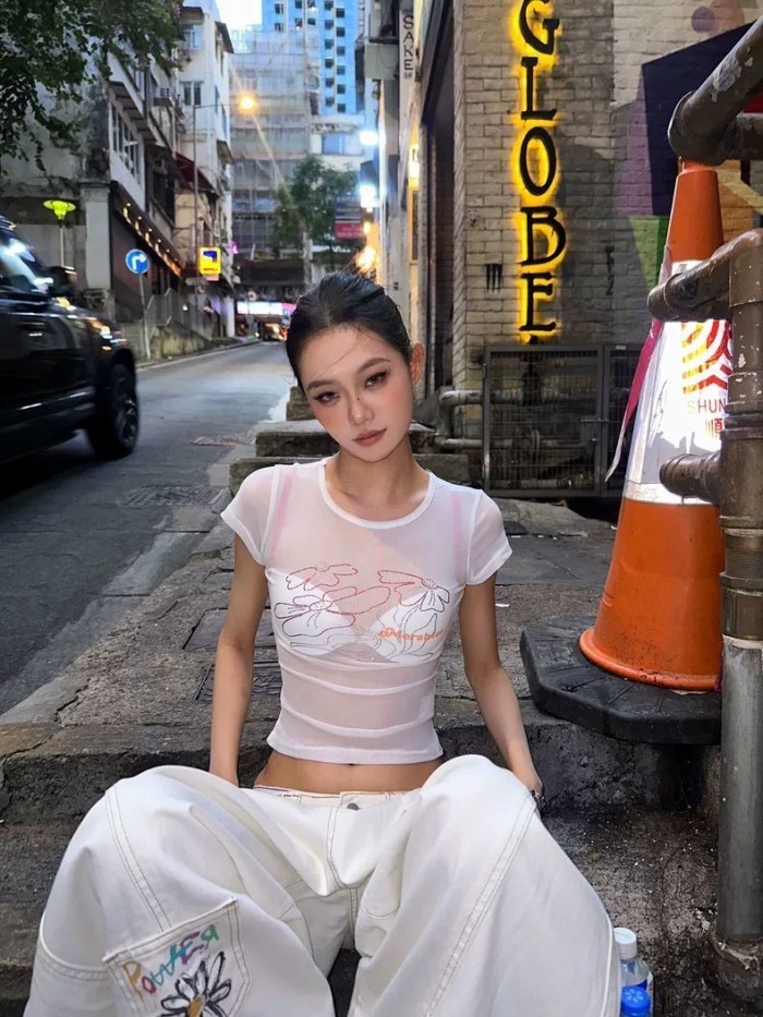 Shanmieleng เสื้อยืดแขนสั้นแบบซีทรู สำหรับสาวสไตล์ใหม่ในฤดูร้อน – โปรปัง