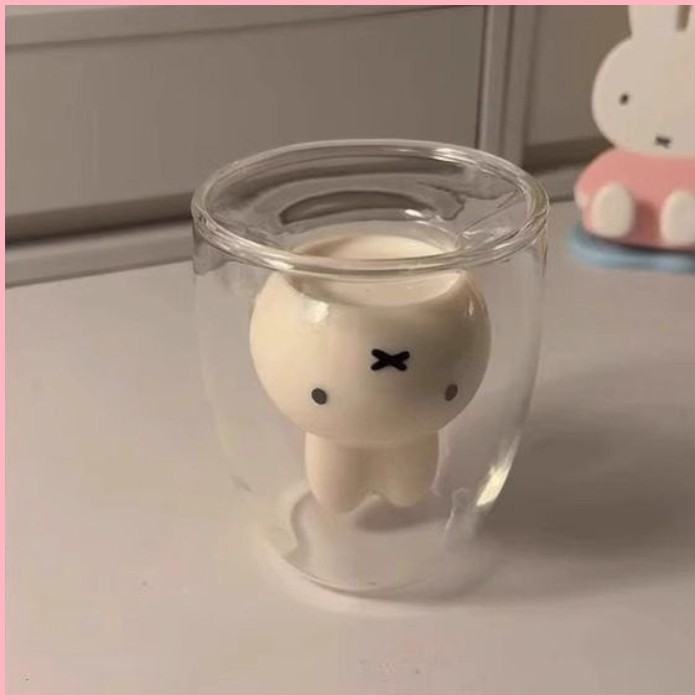 น่ารัก ส่งในไม่กี่วินาที! Miffy Bunny Cup Glass Bunny Water Cup ฉนวนแก้วน้ําสองชั้นสําหรับใช้ในบ้าน