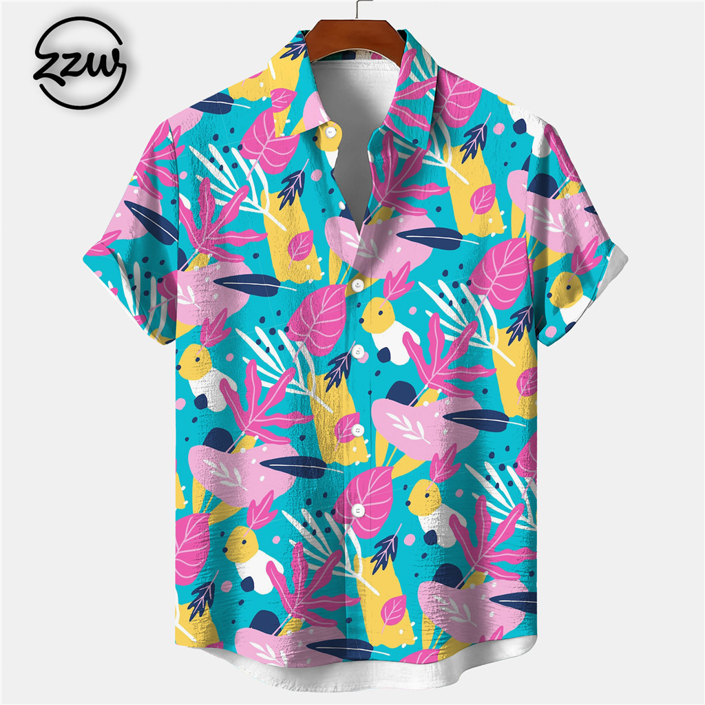 เสื้อเชิ้ตแขนสั้นลำลองสไตล์ฮาวายสีสันสดใส ใส่สบายทุกวัน