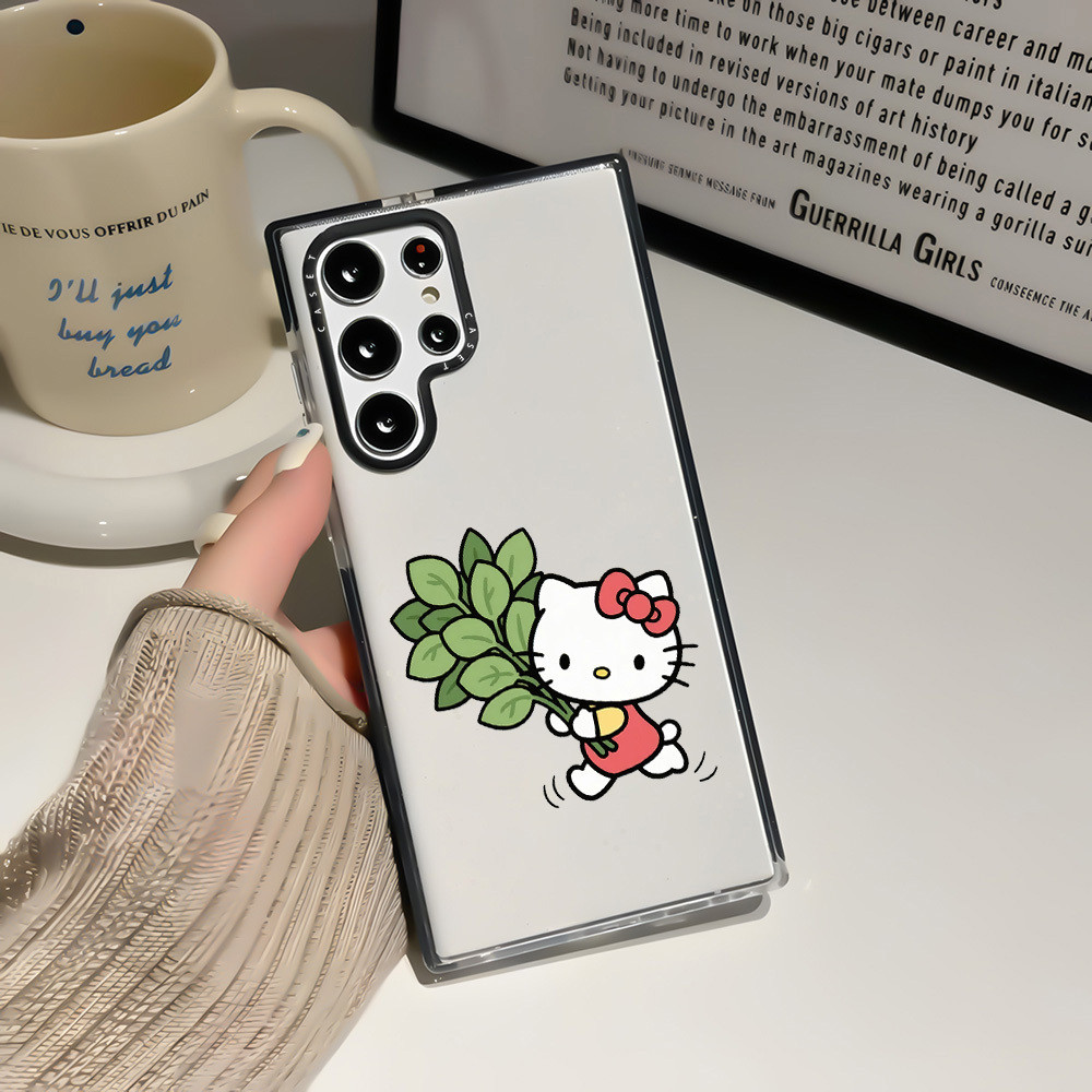 Hello Kitty Holding Pomelo Leaf สติกเกอร์สีสําหรับ Galaxy S23 S24FE S23ULTRA S24ULTRA S25ULTRA ฝาครอ