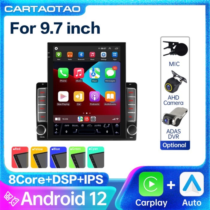 For Tesla style Android 12 Wireless Carplay Android Auto universal 9.7 inch Car Radio GPS multimedi