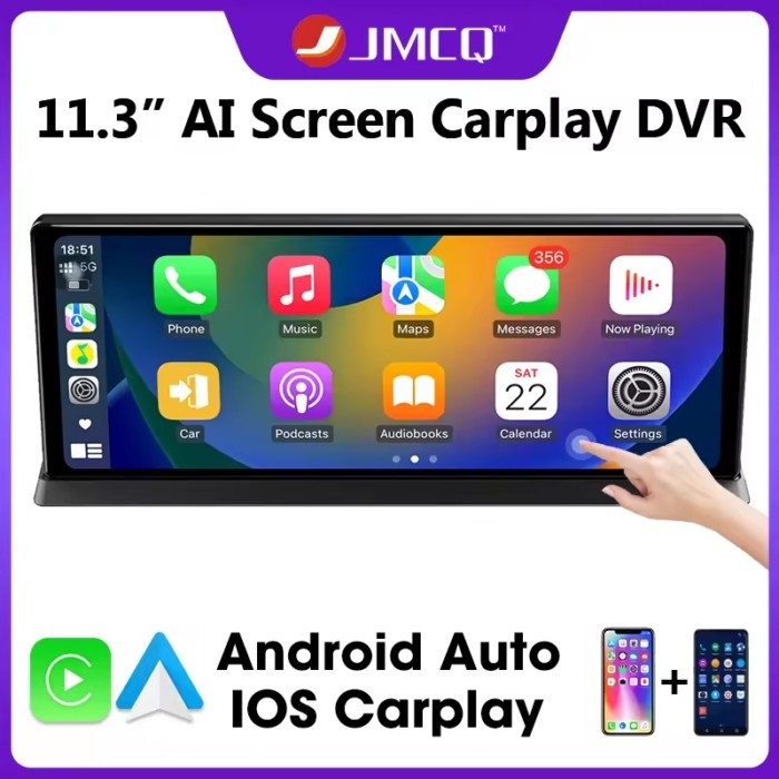 JMCQ 11.3" Car DVR AI Screen Wireless IOS Carplay Android Auto 4K Front Cam 1080P Rear Cam GPS Navi