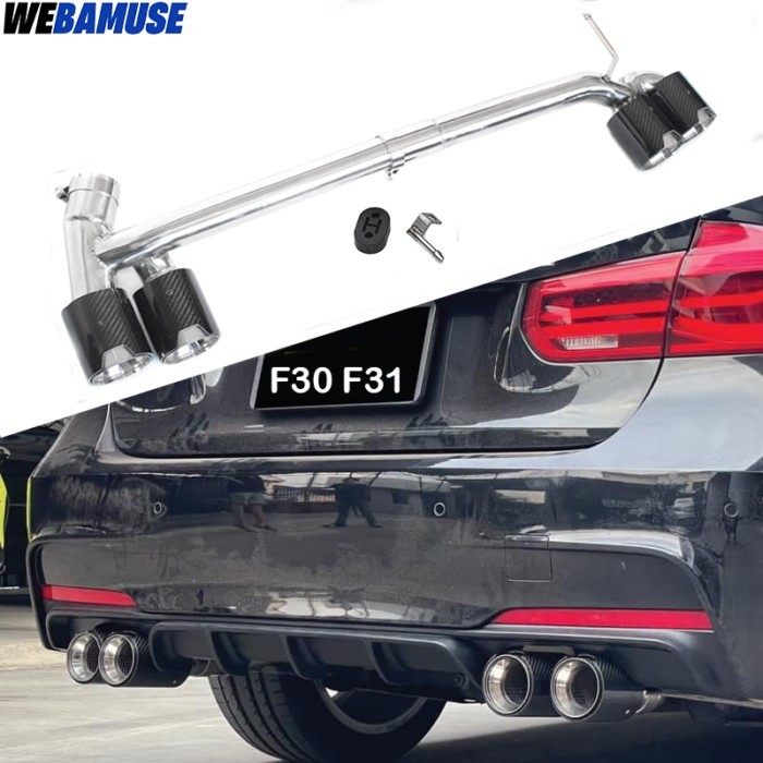 Stainless Steel Quad Muffler For BMW F30 F31 320i 318i 420i Upgraded MT MP Bumper Exhaust Carbon Fi