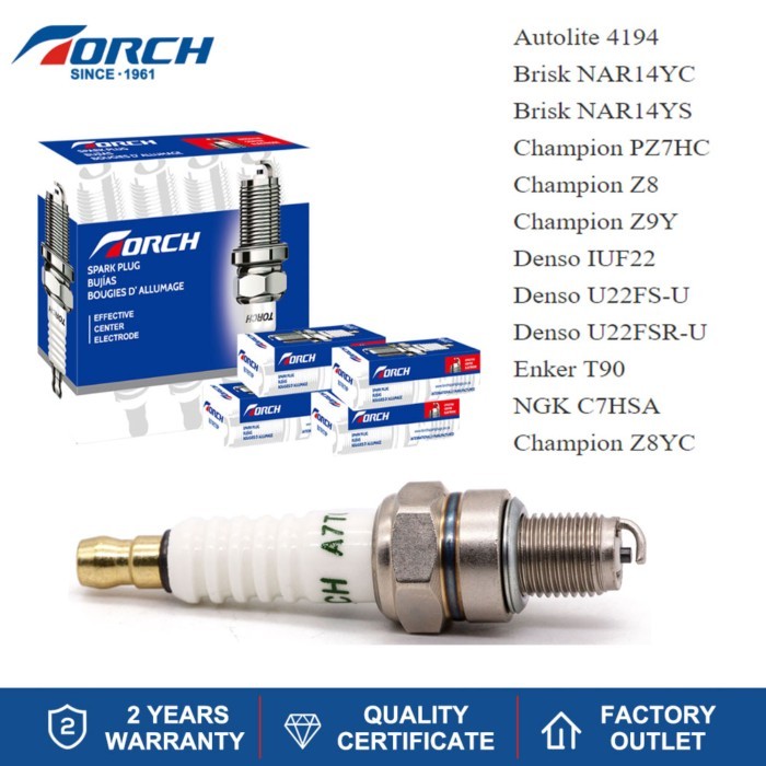 Torch Spark Plug A7TC Replace for Candle C7HSA Champion Z8YC PZ7HC Z9Y Denso IUF22 U22FS-U  4194 Br