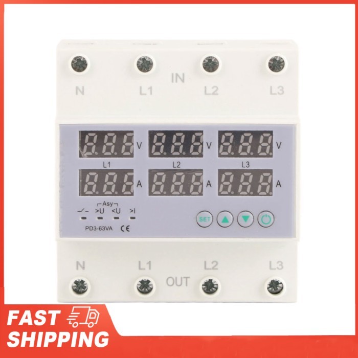 3 Phase DIN Rail Voltmeter Ammeter Automatic Overvoltage Overcurrent Protector AC 390500V Voltage a