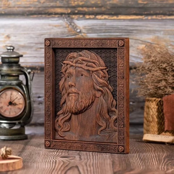 Religious Vintage Wood Carving Jesus Crown of Thorns  Figure Catholic Saint Wall Decor