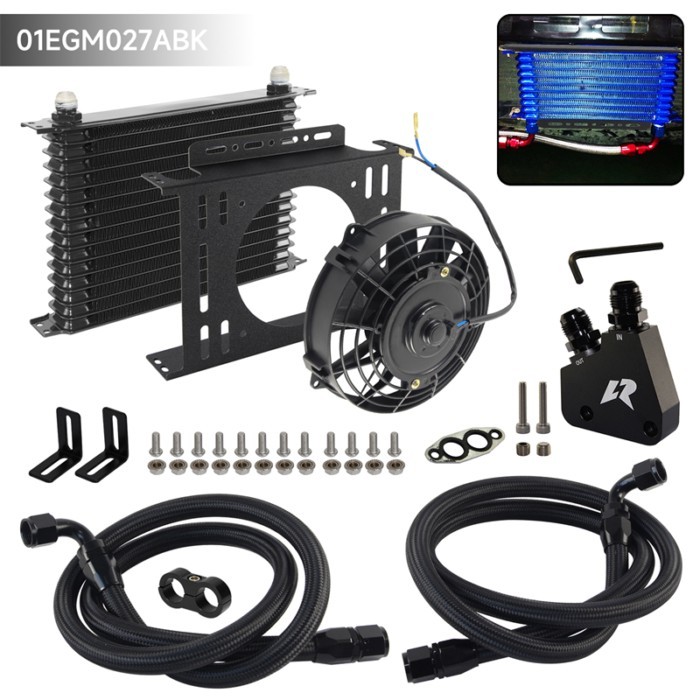 15 Row Oil Cooler New w/ Bracket 7" Electric Fan Kit 10AN Fits for GM Chevy V8 Engine LSX LS1 LS2 L