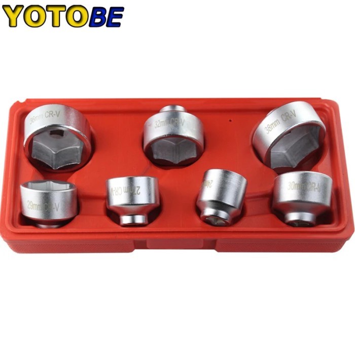 7pcs 3/8'' Oil Filter Cap Wrench Socket Set Tool Kit 24mm 27mm 29mm 30mm 32mm 36mm 38mm Replacement