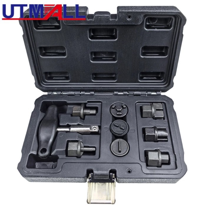 9Pcs Plastic Oil Pan Drain Plug Tool Set For Ford VW Audi and BMW 3/8 T-Handle With 8 Adapters Auto