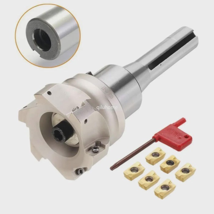 Face Milling Cutter Spindle R8-FMB27 British 7/16 with 80mm Right Angle Cutter Apmt1604 Blade 6 Tab