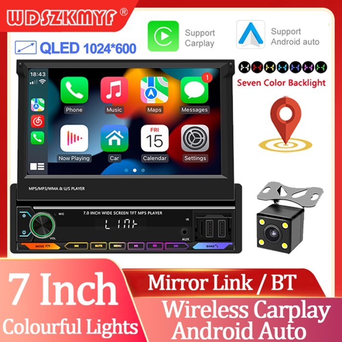 7 Inch Car radio Wireless Carplay Android Auto Auto For Retractable Screen Multimedia GPS Car intel