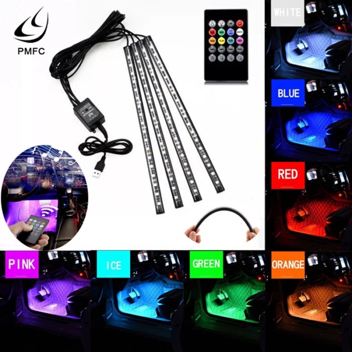 Universal Car RGB Ambient Lights LED Strip Interior Light 4pcs Car Multicolor Music Atmosphere LED