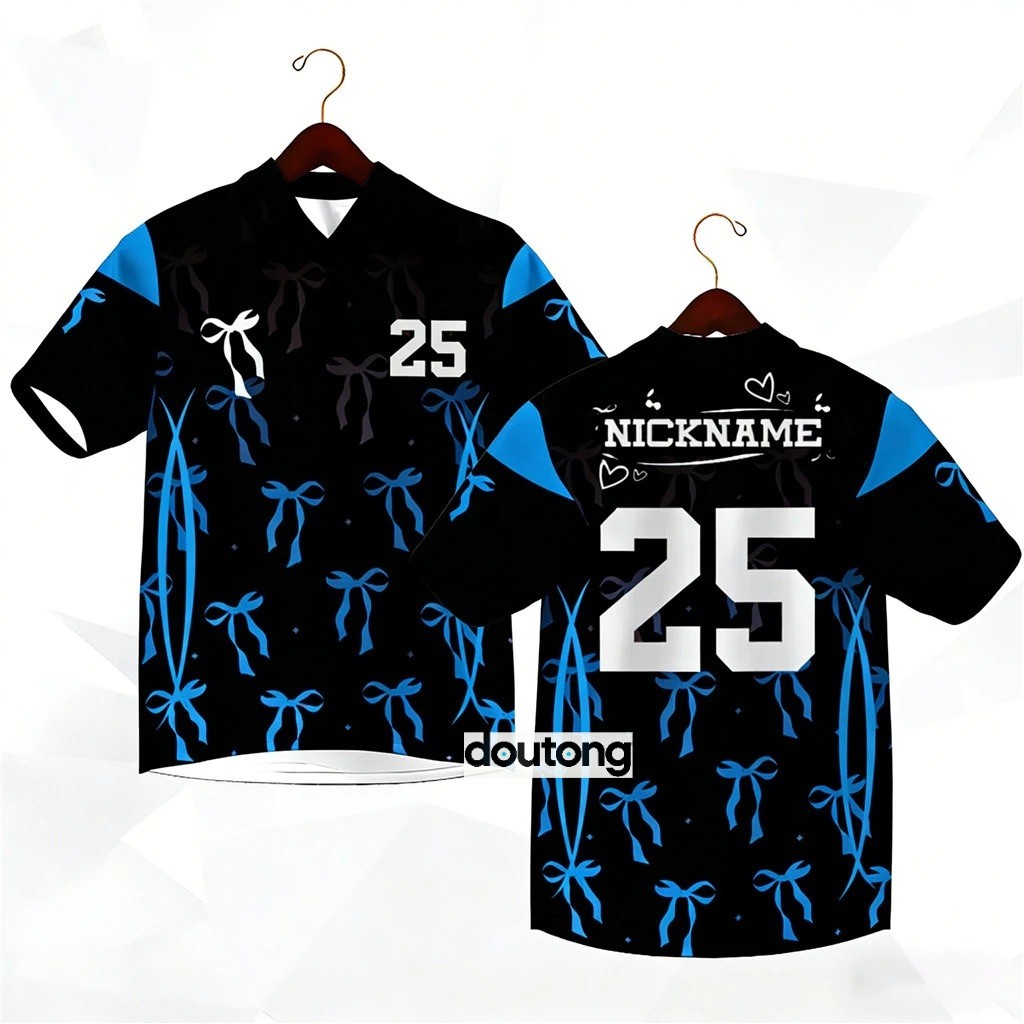 Free Custome Street Style Jersey Unisex แขนสั้น V คอจํานวนพิมพ์ผู้หญิงโบว์เสื้อยืด Plus ขนาด Coquett