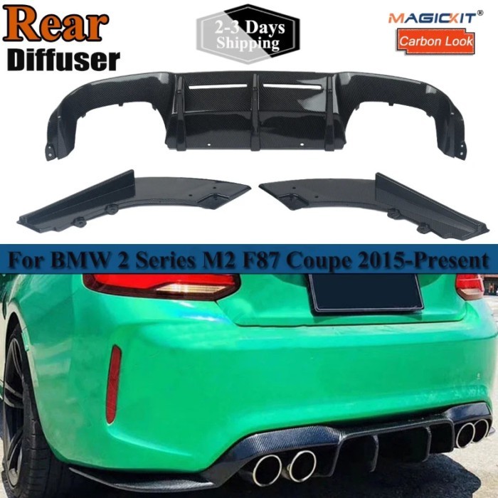 Car Rear Bumper Lip Spoiler For BMW M2 Diffuser F87 M2C Competion 2015+ Coupe Carbon Fiber Look Pro