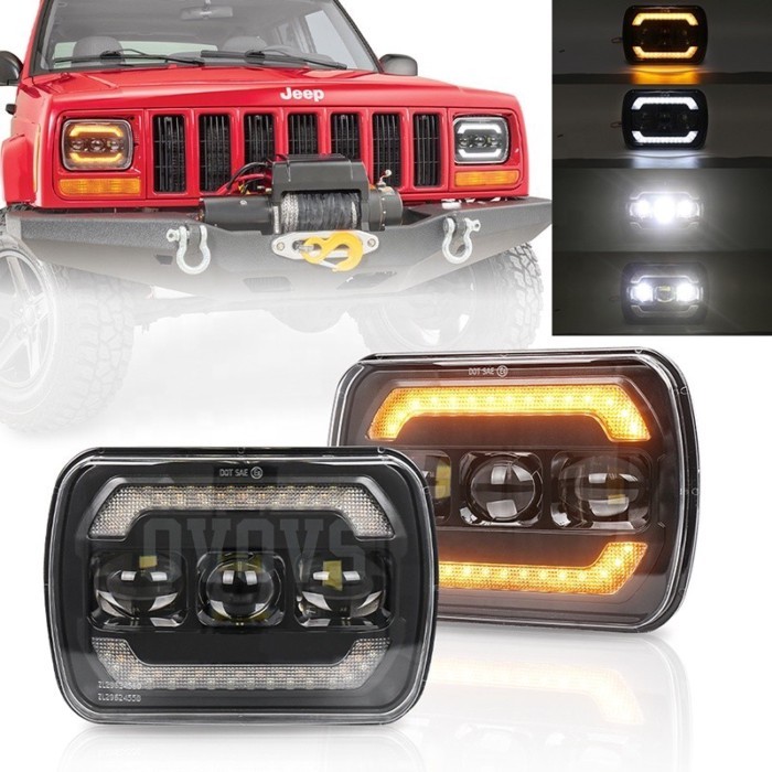 OVOVS Dot Approved 7x6 Headlights with Yellow Turn Signal White DRL 5x7 LED Headlights for Jeep YJ