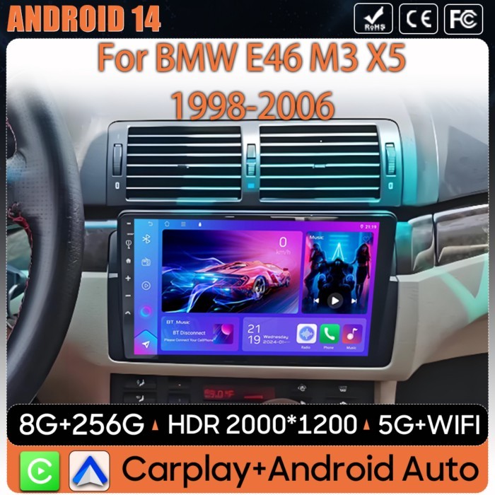 Android 15 For BMW E46 M3 X5 1998-2006 Car Radio GPS Navigation Screen Carplay Wifi Stereo Video Mu