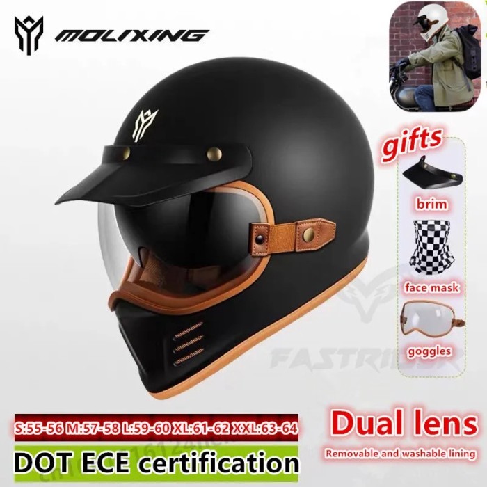 YEMA Vintage Motorcycle Helmet Men's and Women's Motorcycle Full Helmet Four Seasons Universal Pers