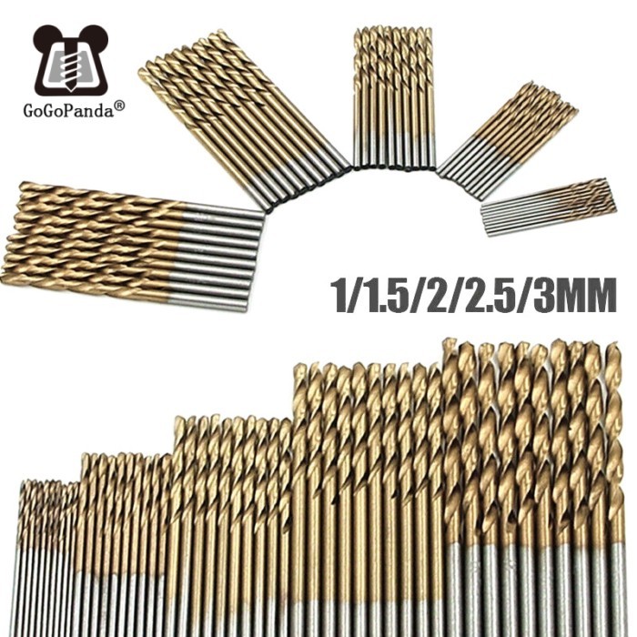 50 PCS Twist Drill Set 1-3 mm Twist Drill Titanium Coating High Speed Steel HSS Twist Drill Bit