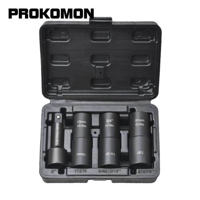 4 pcs 1/2-inch Drive Flip Lug Nut Socket Tool Set 17-19mm & 3/4 -15/16 inch & 21mm-7/8 inchWith 3 i